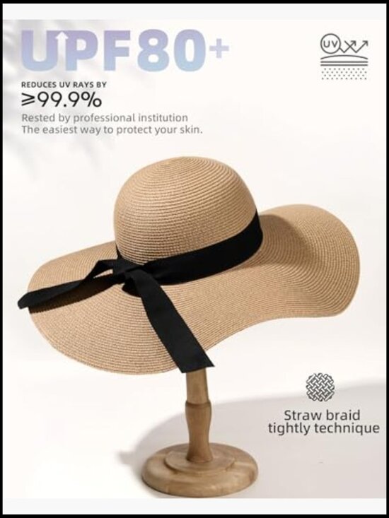 Wide Brim Straw Sun Hat Foldable Packable UPF 80 Floppy Beach Summer Hat main image 6